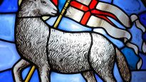 Lamb of God stained glass in Cathedral in Florence. (18-th century)